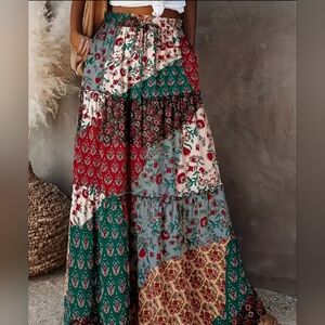 Bohemian Patchwork Maxi Skirt - Multicolor